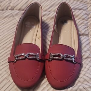 Red Loafers with Silver Accent